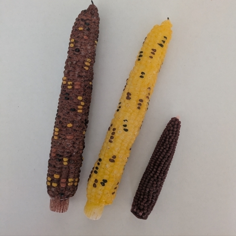 Vintage Pair Harvest Corn Taper Candles 9" Fall Thanksgiving Autumn with bonus